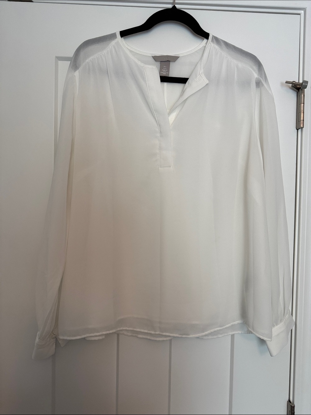 White Long-Sleeve V-Neck Blouse - Classic Women's Top